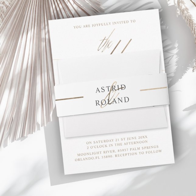 Chic Imitats Gold & White Wedding Einladungsbanderole (Von Creator hochgeladen)
