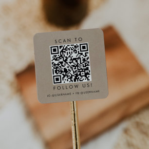 Chic Imitats Kraft Business Social Media QR Code Quadratischer Aufkleber