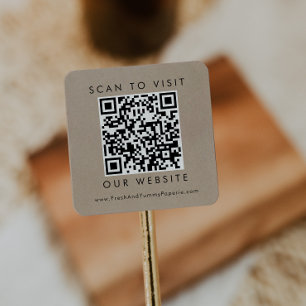 Chic Imitats Kraft Business Wedding Website QR Cod Quadratischer Aufkleber