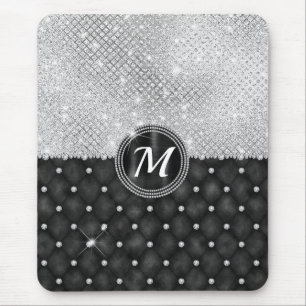Chic Imitats Kristallsilber-Schwarz-Diamant-Monogr Mousepad