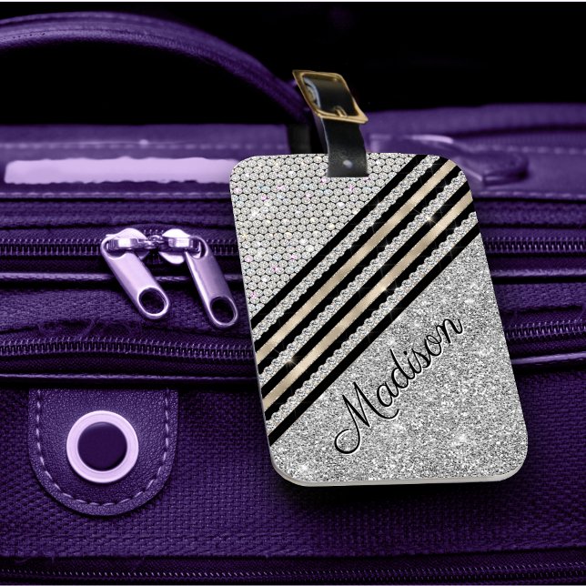 Chic Imitats Kristallwaren und Silberner Glitzer P Gepäckanhänger (Von Creator hochgeladen)