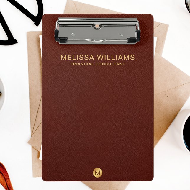 Chic Imitats Red Leather & Gold Monogram Name Mini Klemmbrett (Von Creator hochgeladen)