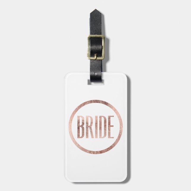 Chic Imitats Rose Gold Bride Typografie Gepäckanhänger (Vorderseite vertikal)