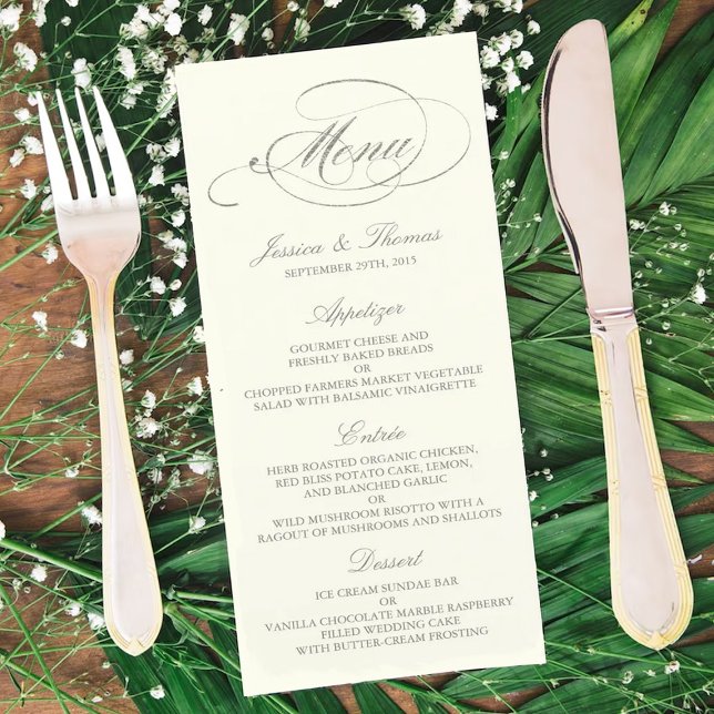 Chic Imitats Silver Foil Wedding Menu Template - E Menükarte (Von Creator hochgeladen)