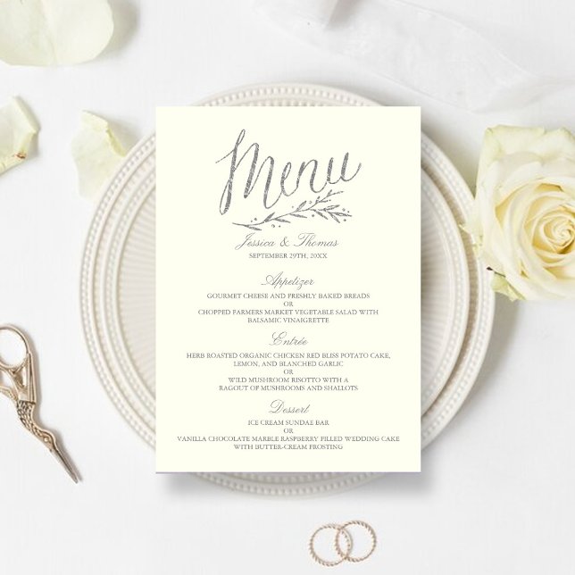 Chic Imitats Silver Foil Wedding Menu Template - E Menükarte (Von Creator hochgeladen)