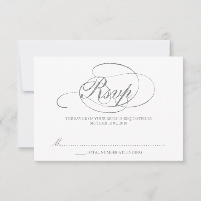 Chic Imitats Silver Foil Wedding RSVP Template Karte (Vorderseite)