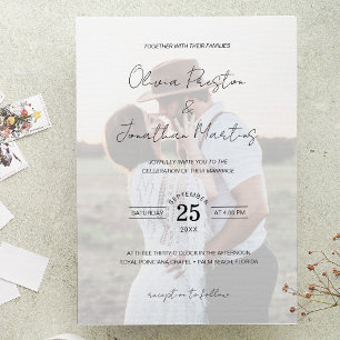 Chic Imitats Vellum Effect Foto QR Code UAWG Weddi Einladung