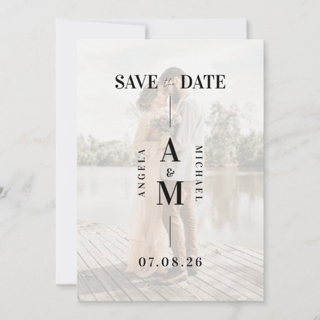 Chic Imitats Vellum Foto Hochzeit Speichern Sie da Save The Date (Vorderseite)