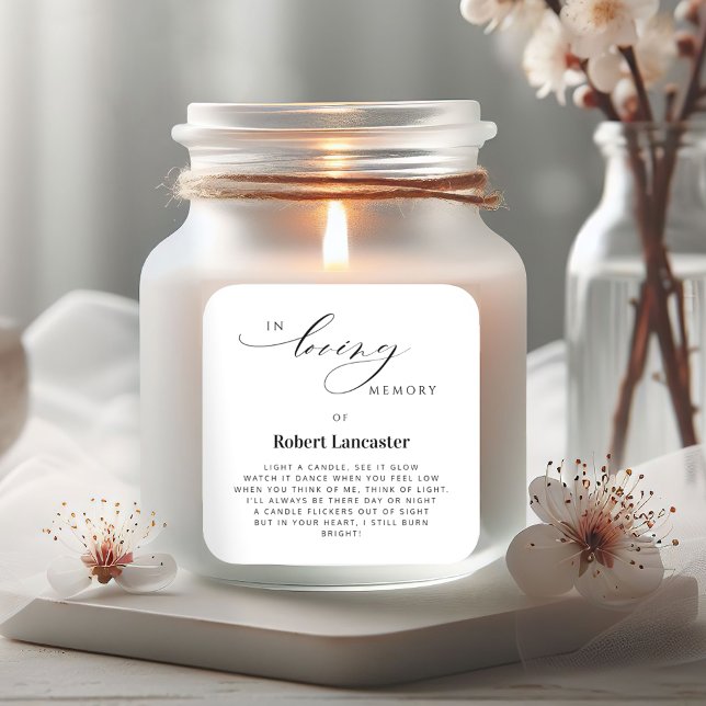 Chic in Love Memory, Memorial Candle Gunst Label Quadratischer Aufkleber (Von Creator hochgeladen)