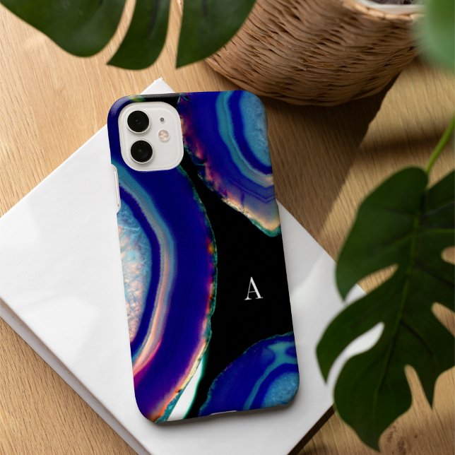 Chic Indigo Agate Geode Monogram Case-Mate iPhone Hülle (Von Creator hochgeladen)