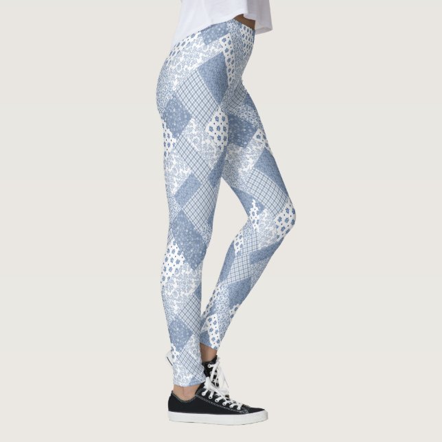Chic Indigo Blau-Weiß-Imitate Muster Leggings (Rechts)