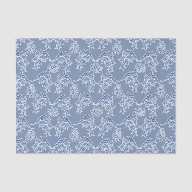 Chic Indigo Blue Ethnic Floral Print Tissue Paper Seidenpapier (Vorderseite)