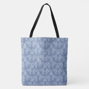 Chic Indigo Blue Floral Imitate Spitzen Muster