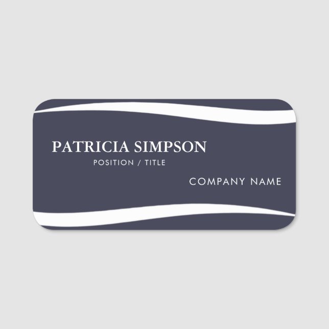 Chic Indigo Dark Blue White: Berufliche Eleganz Namensschild (Vorderseite)