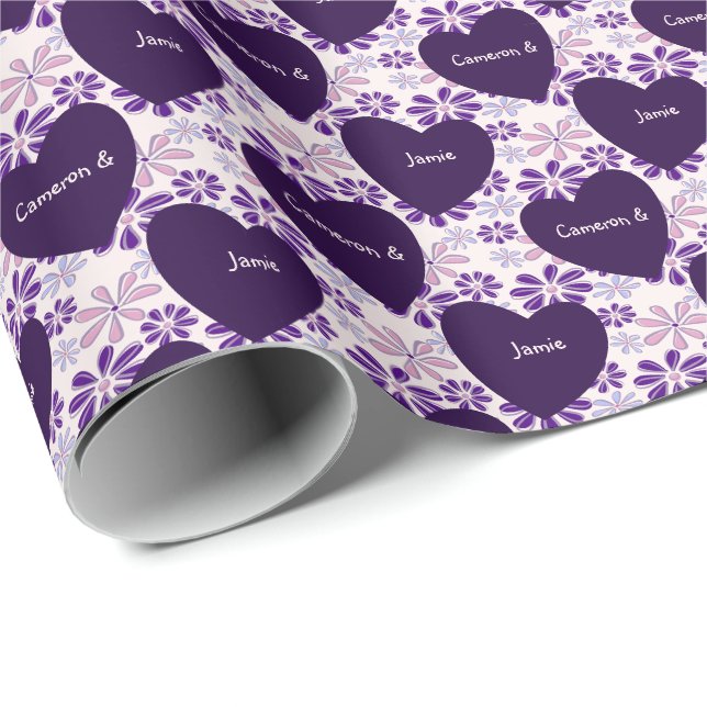 Chic Indigo Pink Blue Blume Gemustert Hearts Geschenkpapier (Rolleneckpunkt)