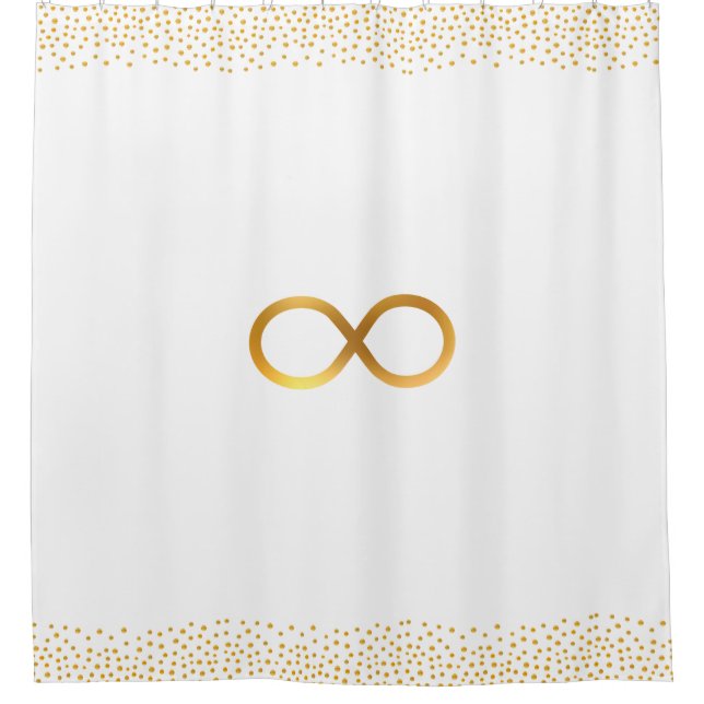 Chic Infinity Symbol & Gold Confetti auf Weiß Duschvorhang (Vorderseite)