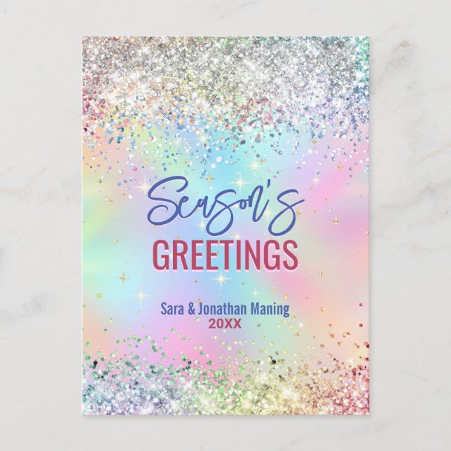 Chic iridescent Einhorn Glitzer Weihnachten neues  Postkarte (Vorderseite)