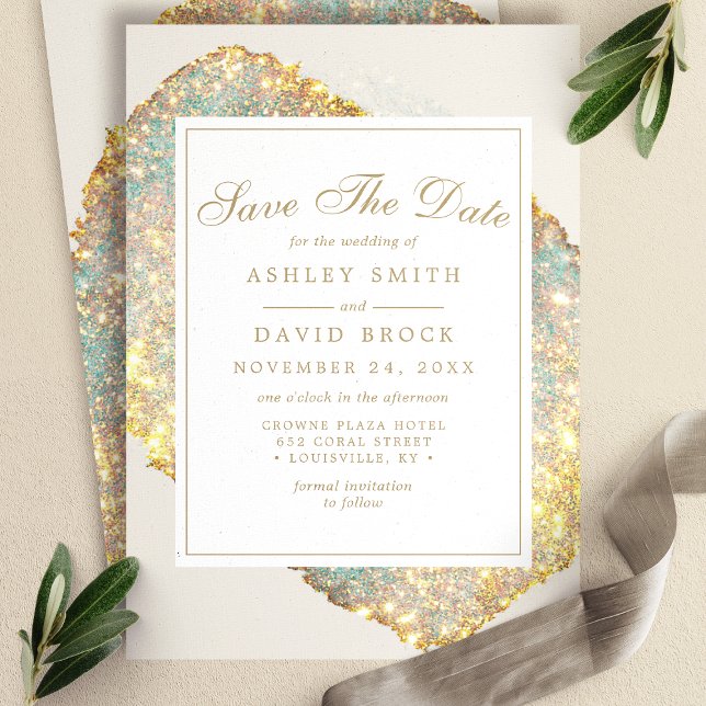 Chic Iridescent Glitzer Save the Date Card (Von Creator hochgeladen)