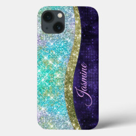 Chic iridescent lila Blue Imitats Glitzer Monogram Case-Mate iPhone Hülle