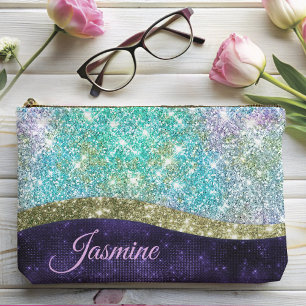 Chic iridescent lila Blue Imitats Glitzer Monogram Zubehörtasche
