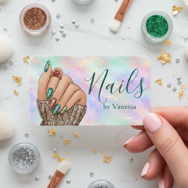 Chic Iridescent Opal Manicurist Artist Nail Studio Visitenkarte (Von Creator hochgeladen)