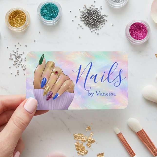 Chic Iridescent Opal Manicurist Nail Artist Studio Visitenkarte (Von Creator hochgeladen)