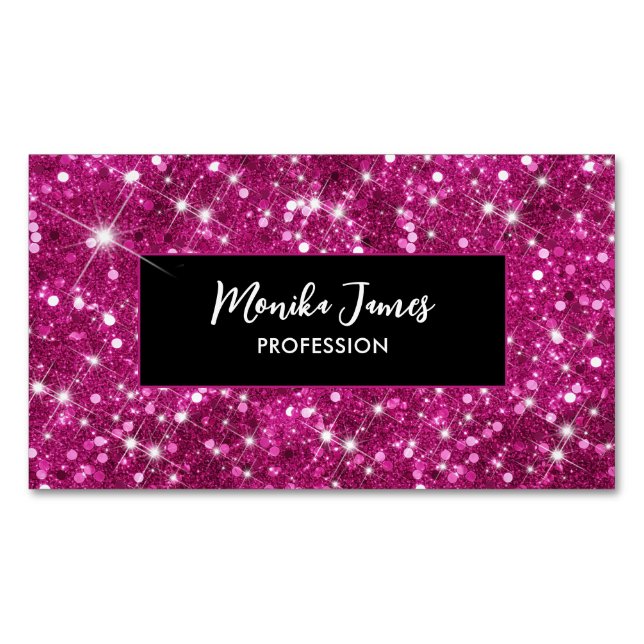 Chic Iridescent Pink Imitats Glitzer Monogram Magnetische Visitenkarte (Vorderseite)