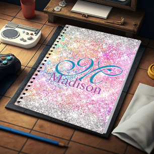 Chic iridescent rosa silberne Imitate Glitzer Mono Notizblock