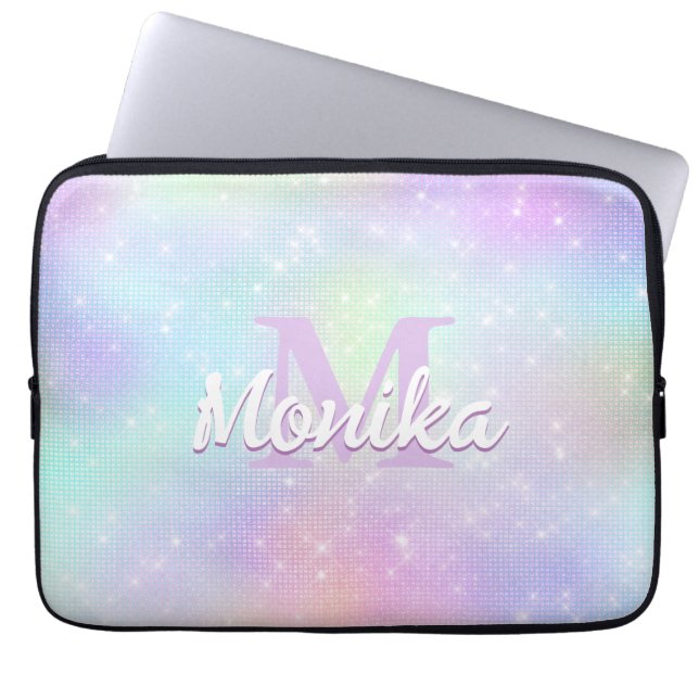 Chic iridescent unicorn rosa Imitate Glitzer Monog Laptopschutzhülle (Vorderseite)