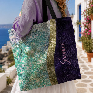 Chic irisierende lila blaue falsche Glitter-Monogr