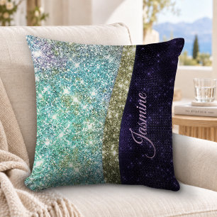 Chic irisierendes lila-blaues falsches Glitter-Mon Kissen