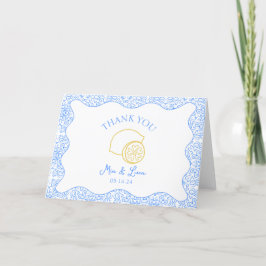 Chic Italian Lemon Blue Tiles Personalisiert Weddi Dankeskarte