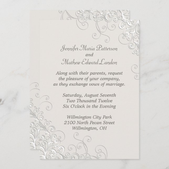 Chic Ivory and White Classic Wedding Einladung (Vorne/Hinten)