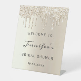 Chic Ivory Dripping Glitzer Brautparty Willkommen Sockelschild