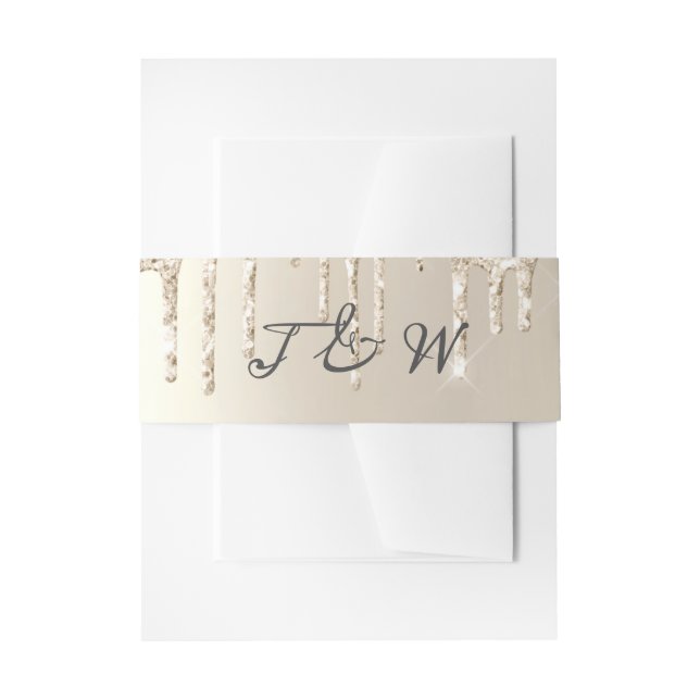 Chic Ivory Dripping Glitzer Monogram Wedding Einladungsbanderole (Vorderseite Beispiel)
