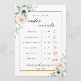 Chic Ivory Floral Wedding Order of Event Timeline Programm