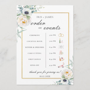 Chic Ivory Floral Wedding Order of Event Timeline Programm