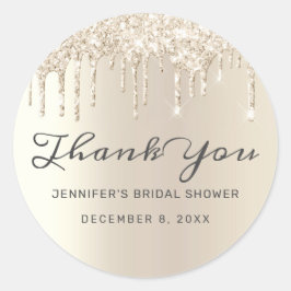 Chic Ivory Glitzer Tropfen Brautparty Vielen Dank Runder Aufkleber