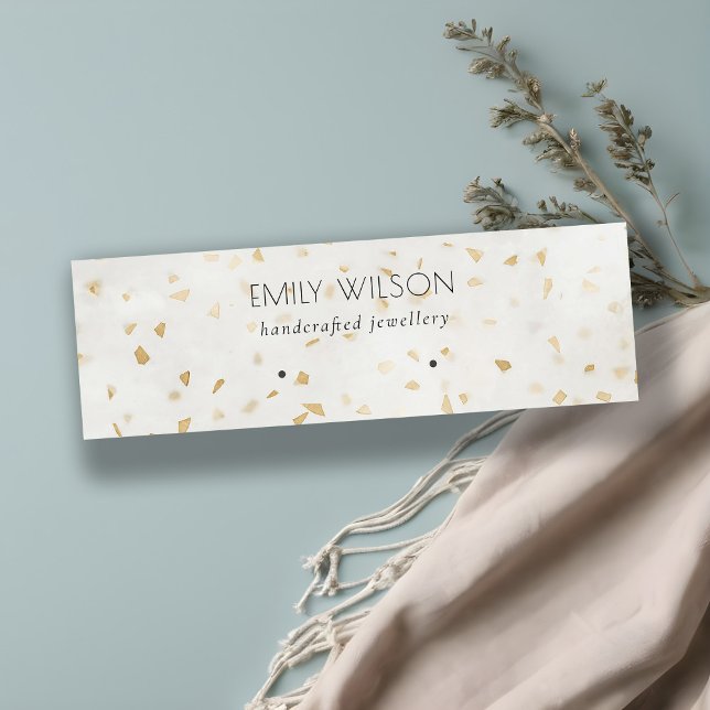 Chic Ivory Gold Terrazzo Marble Texture Earring Mini Visitenkarte (Von Creator hochgeladen)