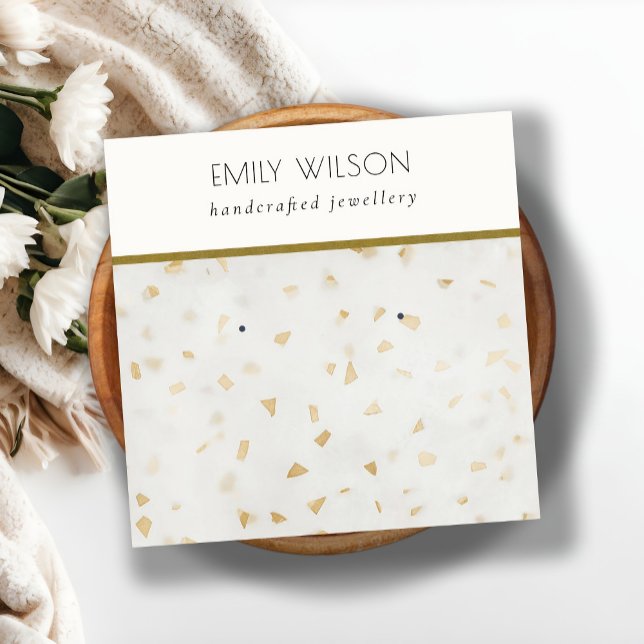 Chic Ivory Gold Terrazzo Marble Texture Earring Quadratische Visitenkarte (Von Creator hochgeladen)
