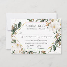 Chic Ivory Magnolia Blumengrün Hochzeitsessen RSVP Karte
