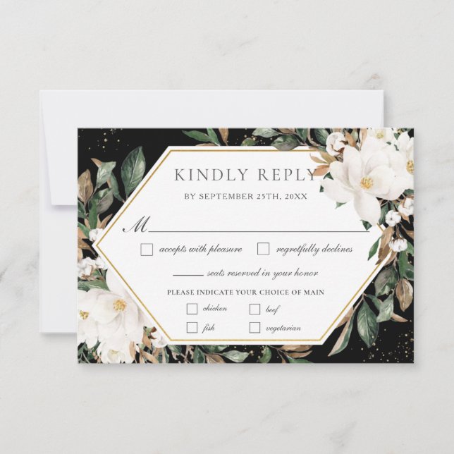 Chic Ivory Magnolias Cotton Floral Wedding Meeting RSVP Karte (Vorderseite)