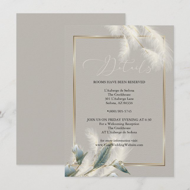 Chic Ivory Pampas Grass Aquamarin Anthurium Einladung (Vorne/Hinten)