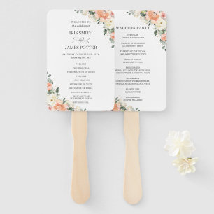 Chic Ivory Peach Pink Floral Wedding Programm Fächer