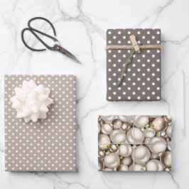 Chic Ivory Silver Gold Baubles Ziermuster Geschenkpapier Set