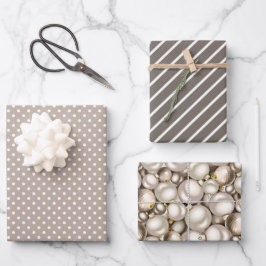 Chic Ivory Silver Gold Baubles Ziermuster Geschenkpapier Set
