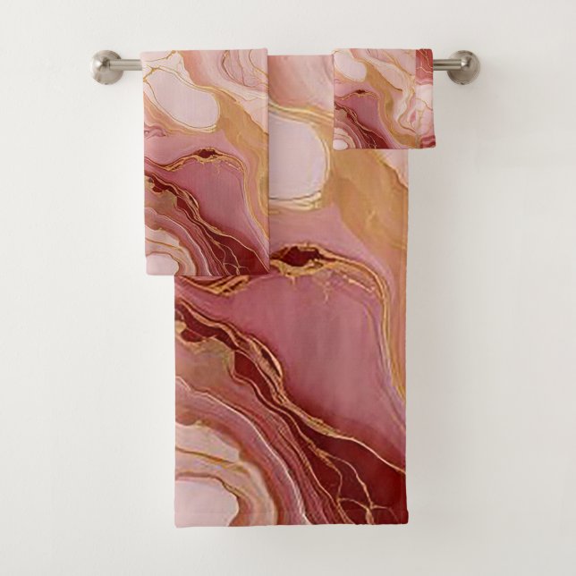 Chic Ivory, Terracotta und Gold marbleized Badhandtuch Set (Insitu)