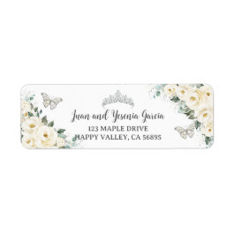 Chic Ivory White Floral Quinceanera Rücksendeadres