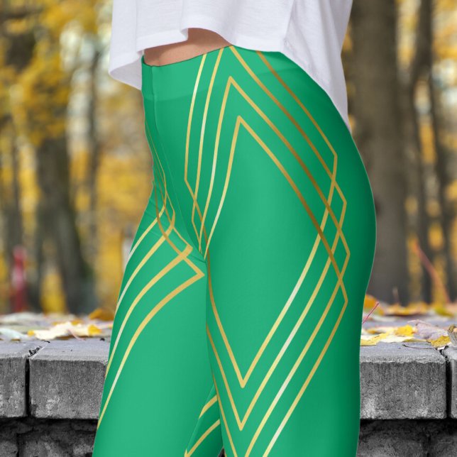 Chic Jade Green Diamonds Pattern Leggings (Chic Diamonds on Jade Patterned Leggings)