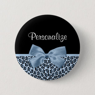 Chic Jaguar Print Light Blue Bow mit Namen Button